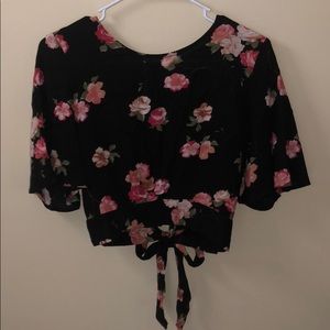 Black, flowery crop top